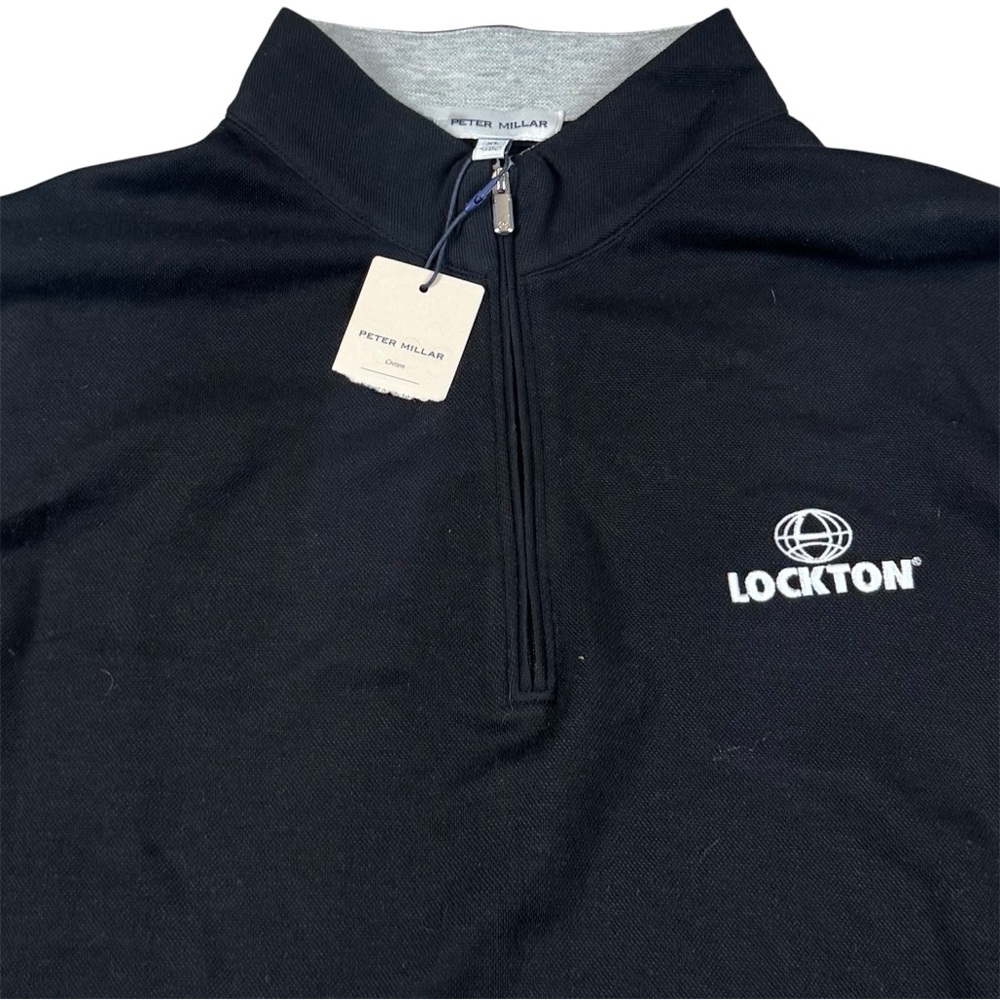 Peter Millar Black Quarter-Zip Sweater with White Lockton Logo